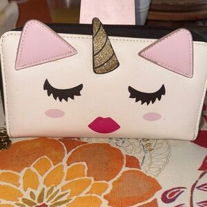Betsey Johnson Unicorn Face Wallet with Pink and Gold Accents